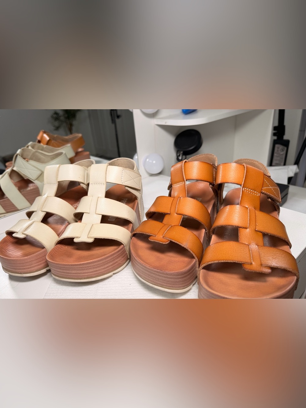 2 Pairs Women’s Comfort Platform Sandals Size 36 – Brown & Cream